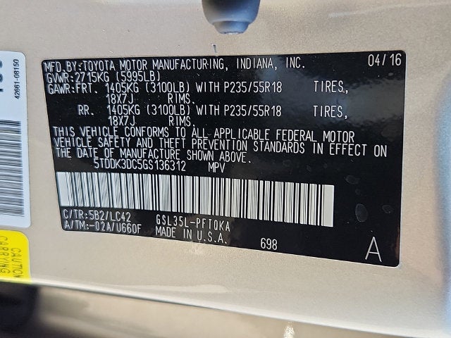 2016 Toyota Sienna XLE 7 Passenger