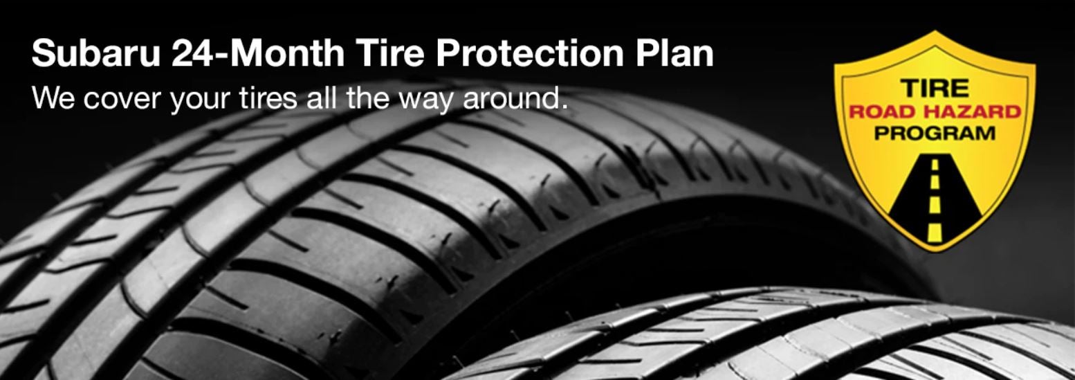 Subaru tire with 24-Month Tire Protection and road hazard program logo. | Frederick Subaru in Frederick MD