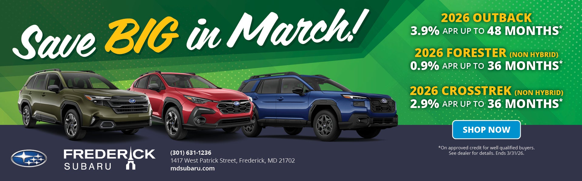 March Deals 2026 Outback Forester Crosstrek