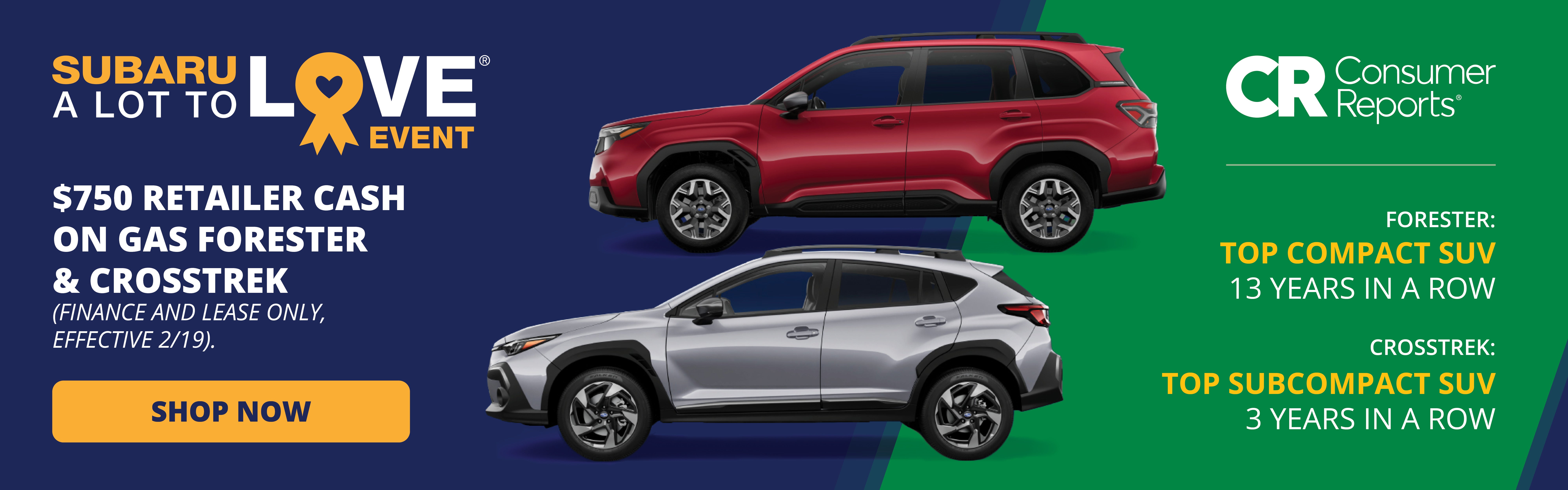 $750 Retailer Cash on Gas Forester & Crosstrek
