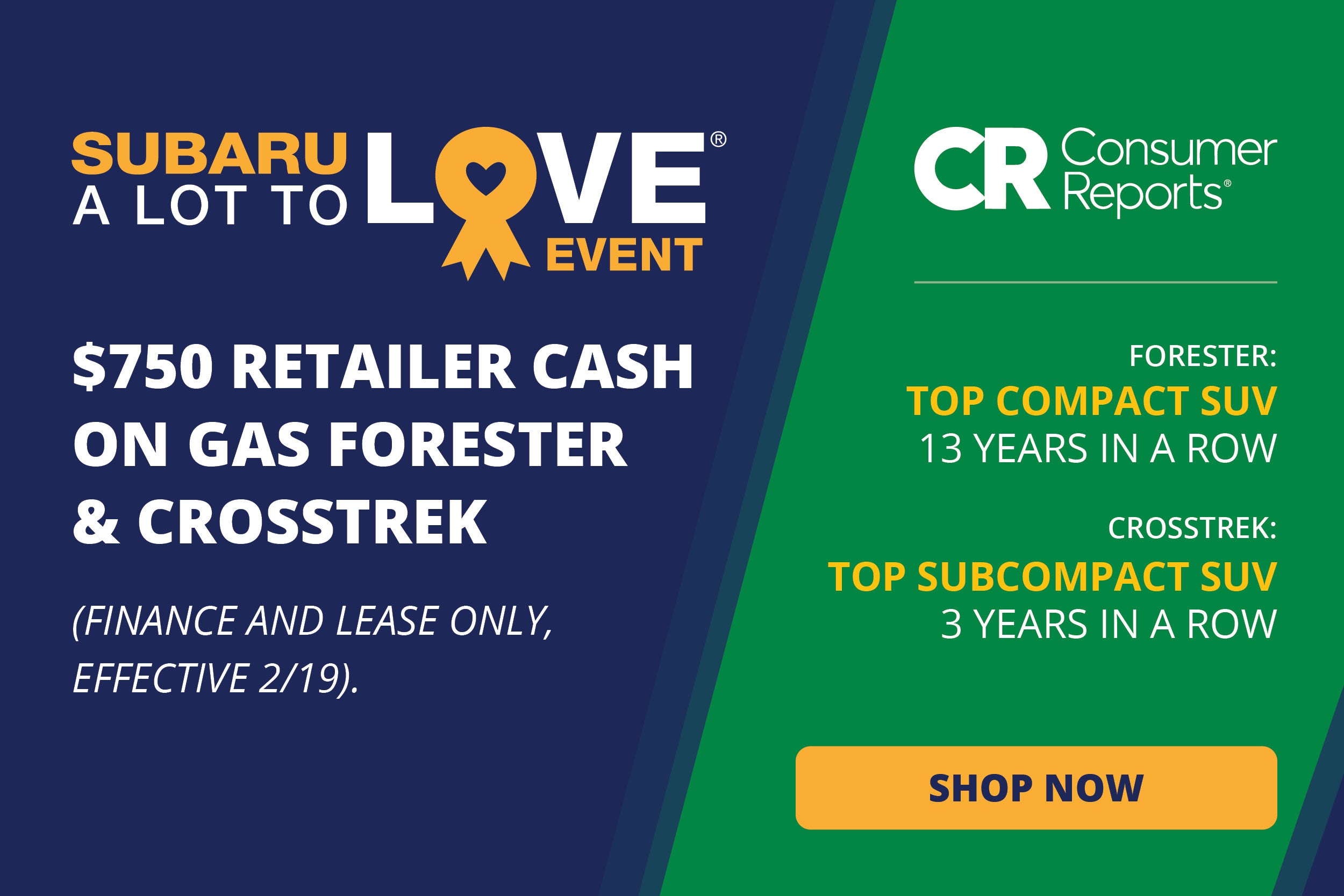 $750 Retailer Cash on Gas Forester & Crosstrek